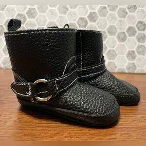 Baby infant boots sz 2 faux leather pleather 3-6 months black biker crib shoes